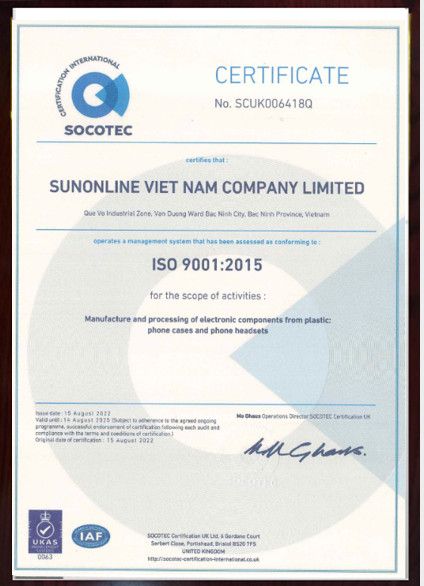 ISO 9001:2015 certificate issued to SUNONLINE VIET NAM COMPANY LIMITED